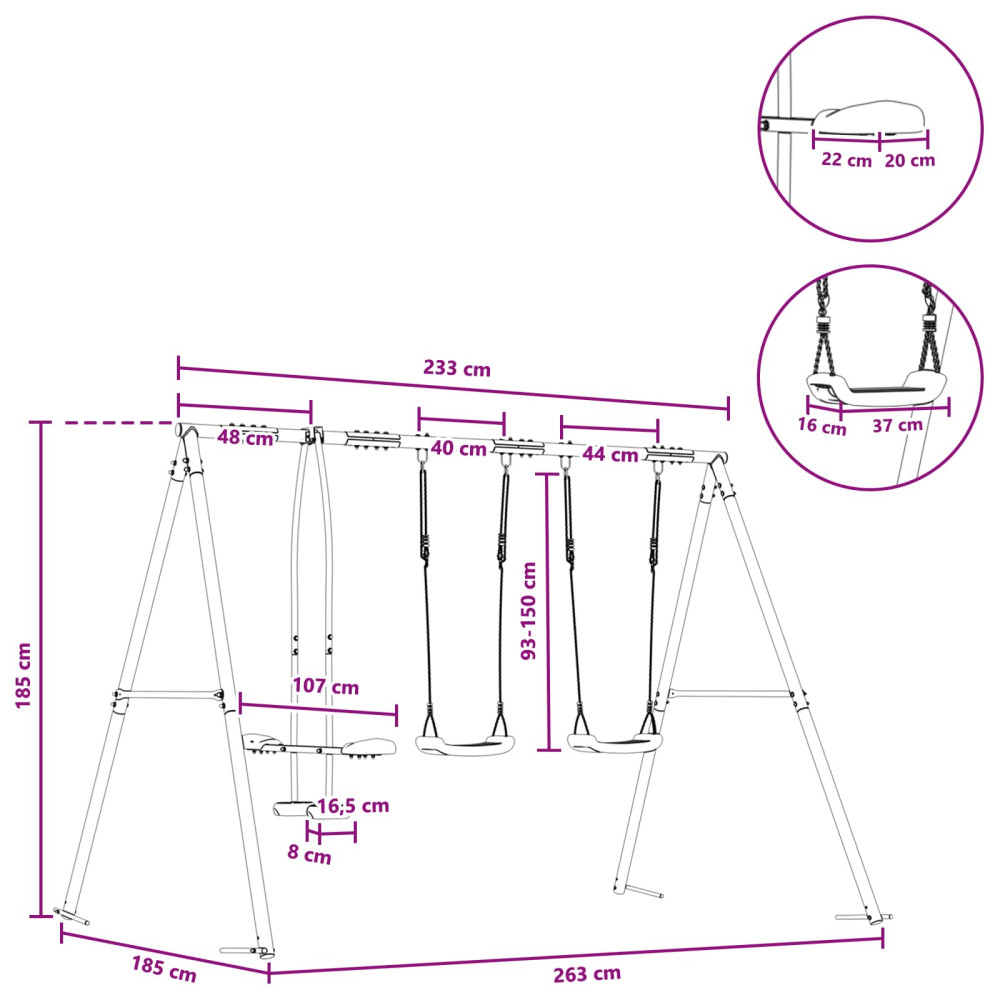 Produktbild för Utegunga set Flerfärgsdesign 263 x 185 x 185 cm Stål och PE