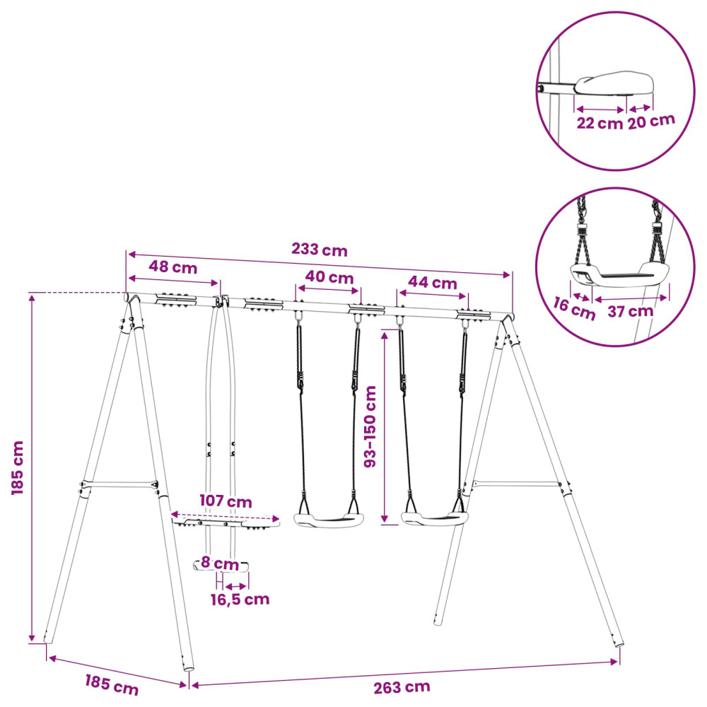 Produktbild för Utegunga set Flerfärgsdesign 263 x 185 x 185 cm Stål och PE
