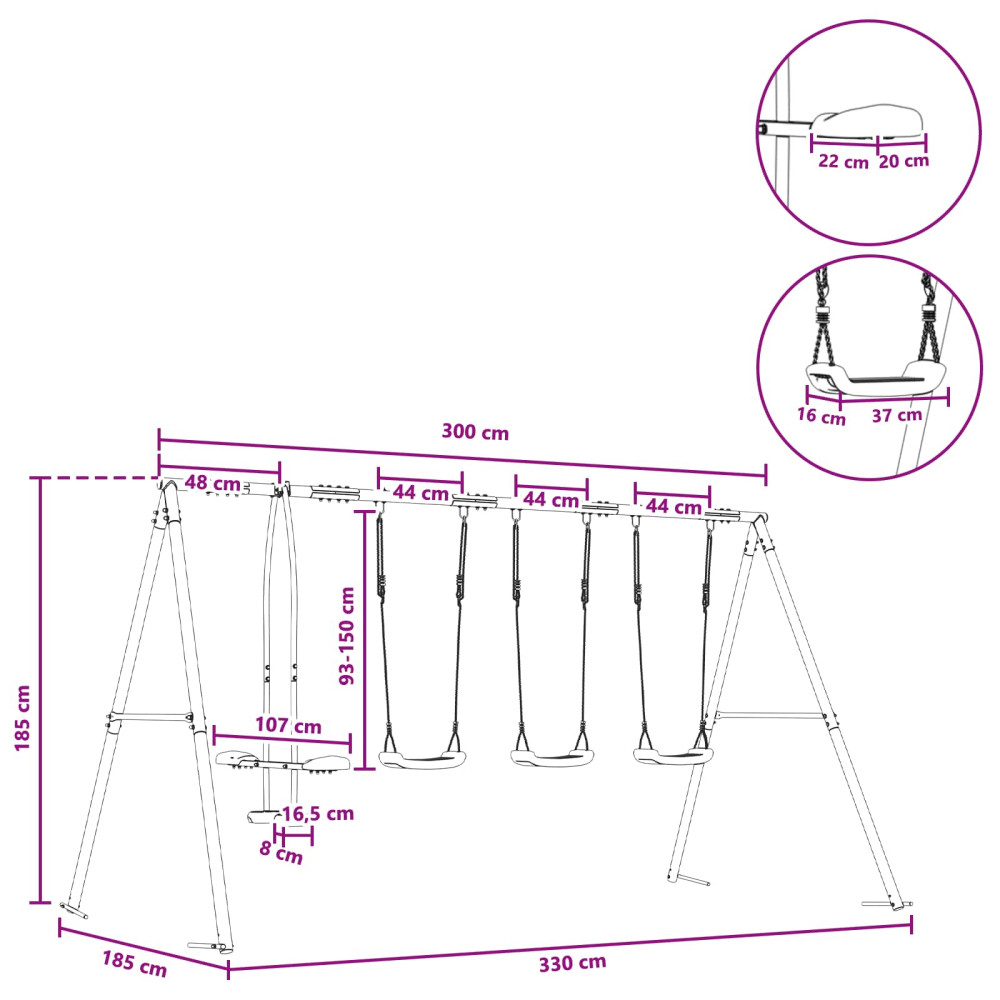 Produktbild för Utegunga set Flerfärgsdesign 330 x 185 x 185 cm Stål och PE