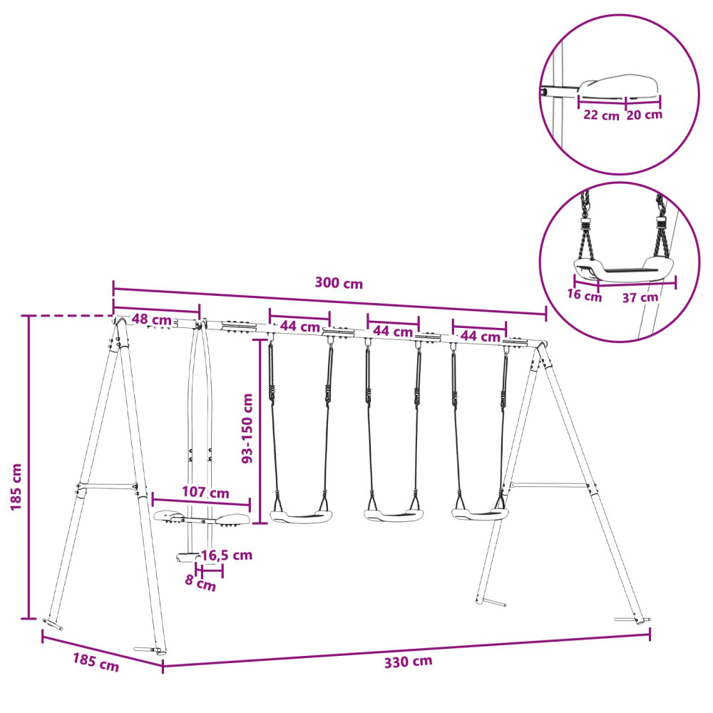 Produktbild för Utegunga set Flerfärgsdesign 330 x 185 x 185 cm Stål och PE