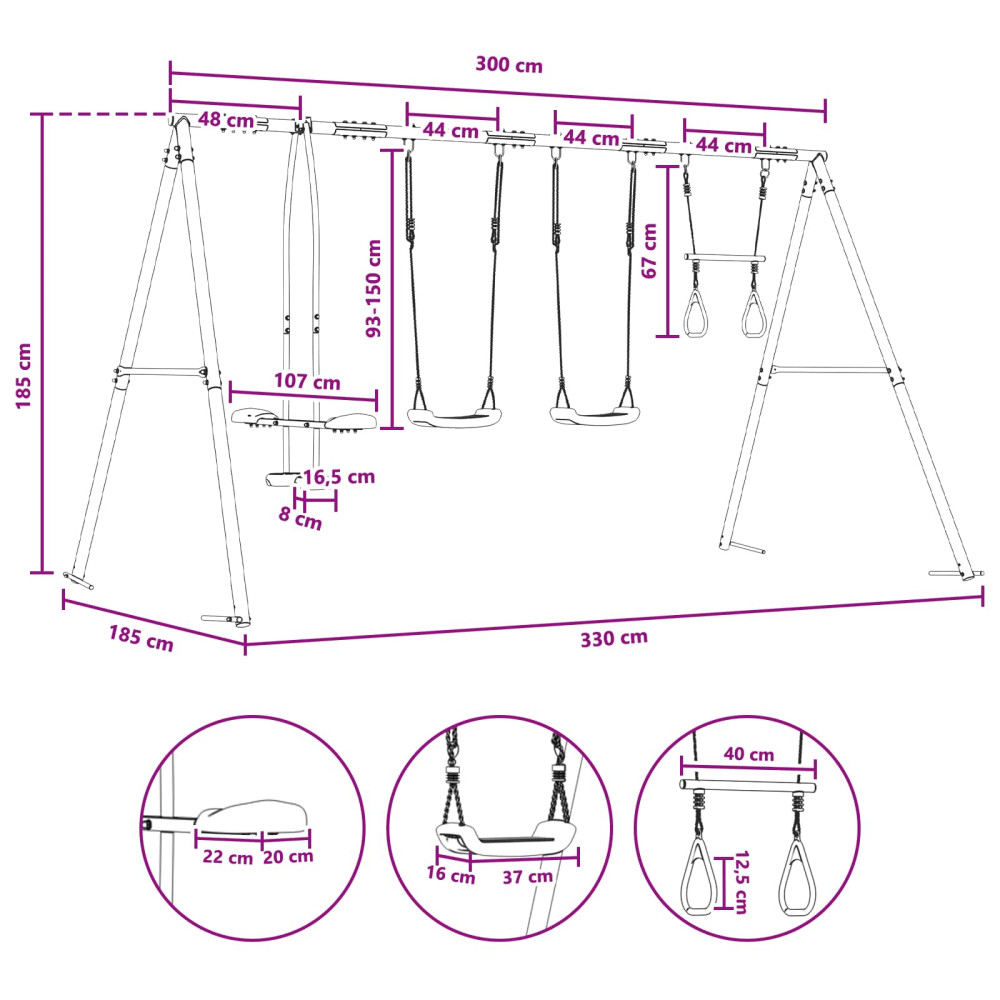 Produktbild för Utegunga set Flerfärgsdesign 330 x 185 x 185 cm Stål och PE