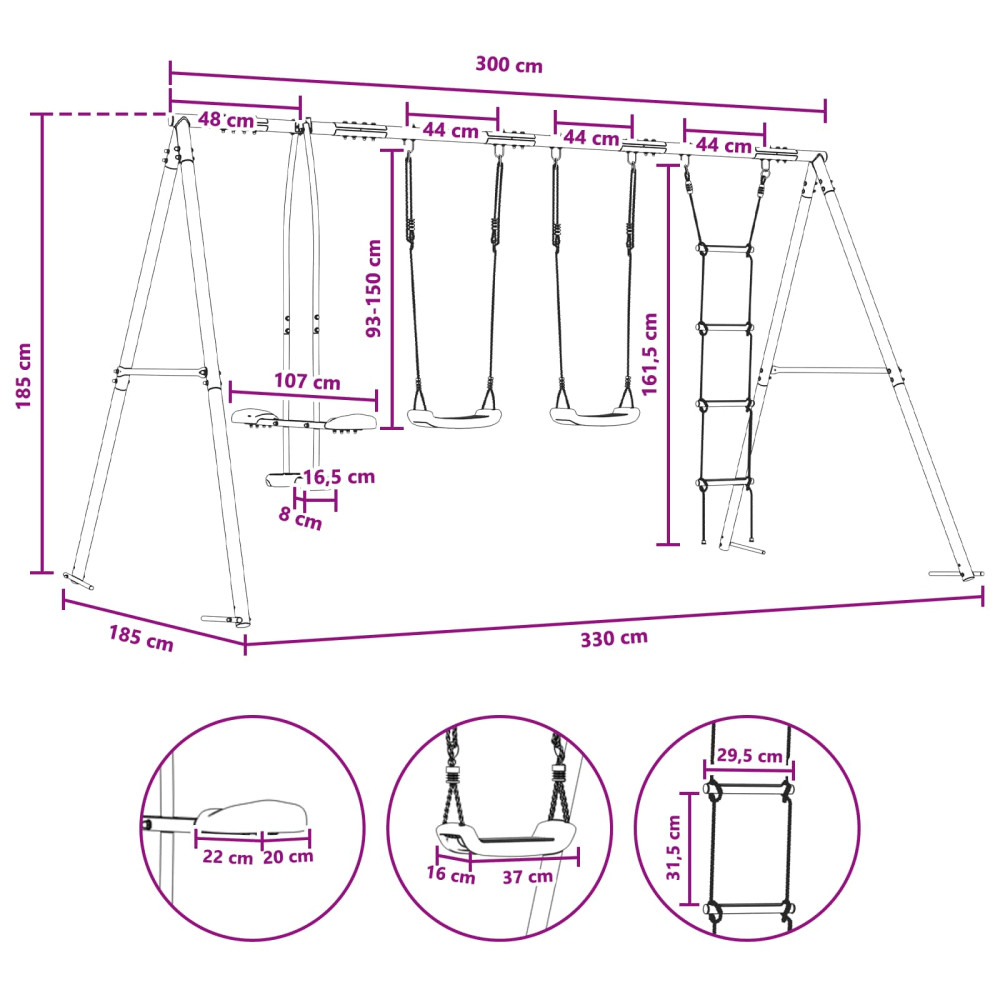 Produktbild för Utegunga set Flerfärgsdesign 330 x 185 x 185 cm Stål och PE