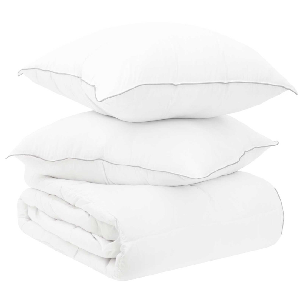 Produktbild för Täckeset med kudde Vit 240 x 220 cm Polyester, Bambufiber