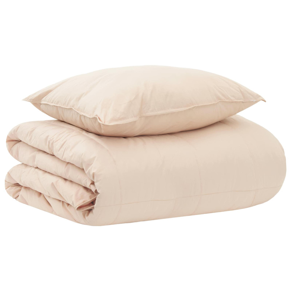 Produktbild för Täckeset med kudde Beige 137 x 200 cm Bomull, Kapok, Polyester
