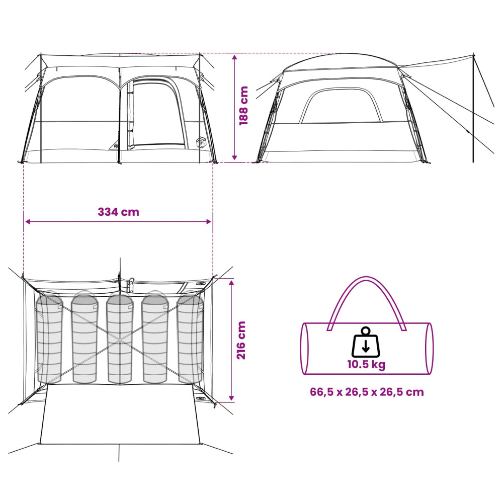 Produktbild för Familjetält med tak Armégrön 320 x 210 x 180 cm Polyester