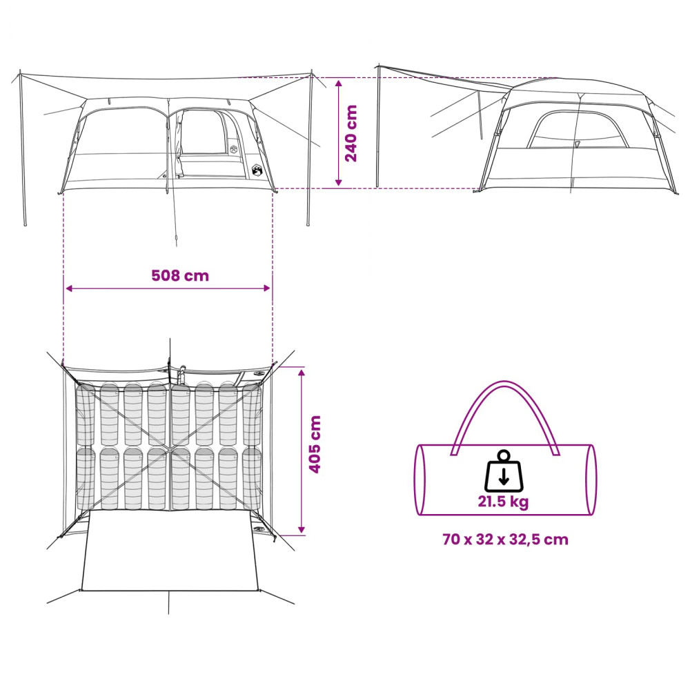 Produktbild för Familjetält Armégrön 500 x 400 x 230 cm Polyester och Stål