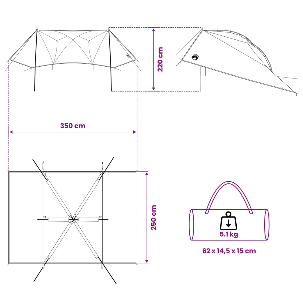 Produktbild för Bil tält med tak Grå och orange 350 x 250 cm Polyester och Stål