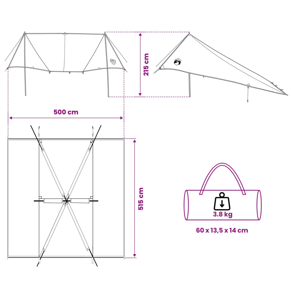 Produktbild för Fordonmarkis Armégrön 518 x 580 x 215 cm Polyester och Stål