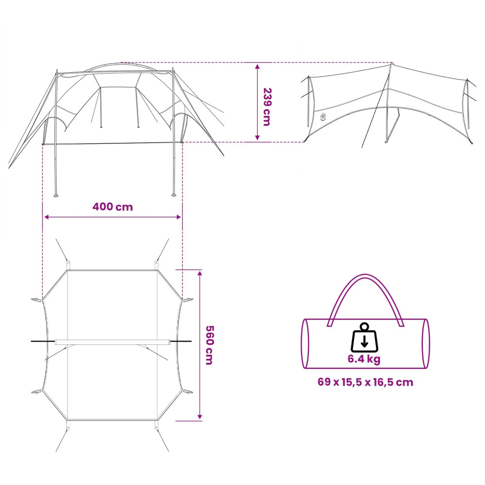Produktbild för Campingtarp vattentålig Blå 550 x 400 x 230 cm