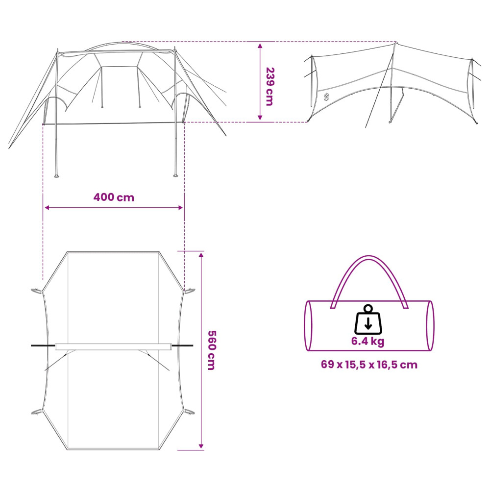 Produktbild för Campingtarp vattentålig Grå och orange 550 x 400 x 230 cm