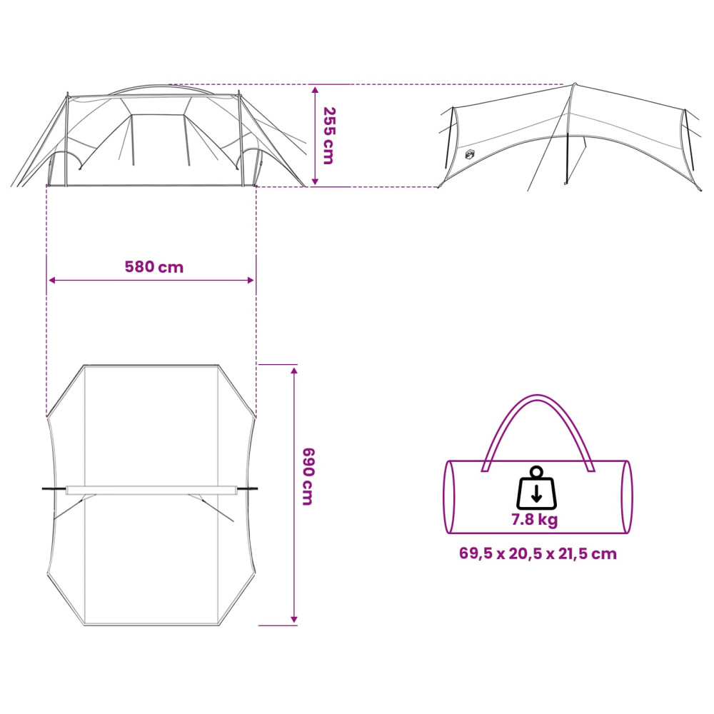 Produktbild för Campingtarp vattentålig Armégrön 695 x 580 x 200 cm
