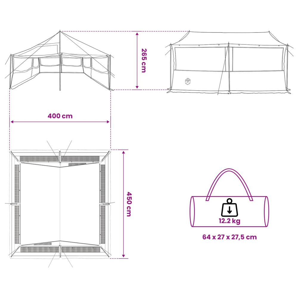 Produktbild för Familjetält med tak Blå 450 x 400 x 265 cm Polyester och Stål