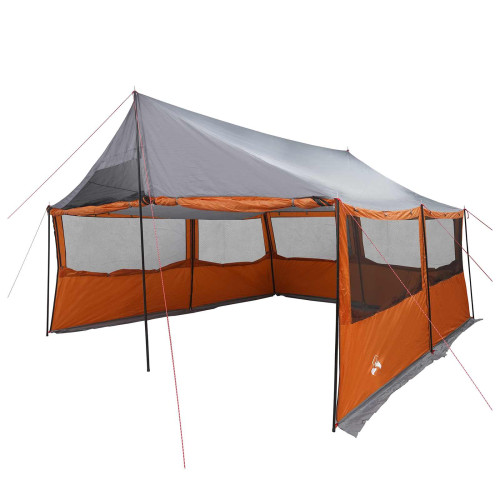 vidaXL Familjetält med tak Grå och orange 450 x 400 x 265 cm