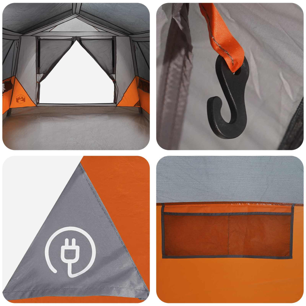 Produktbild för Tunneltält Grå och orange 10 personer Polyester och Stål