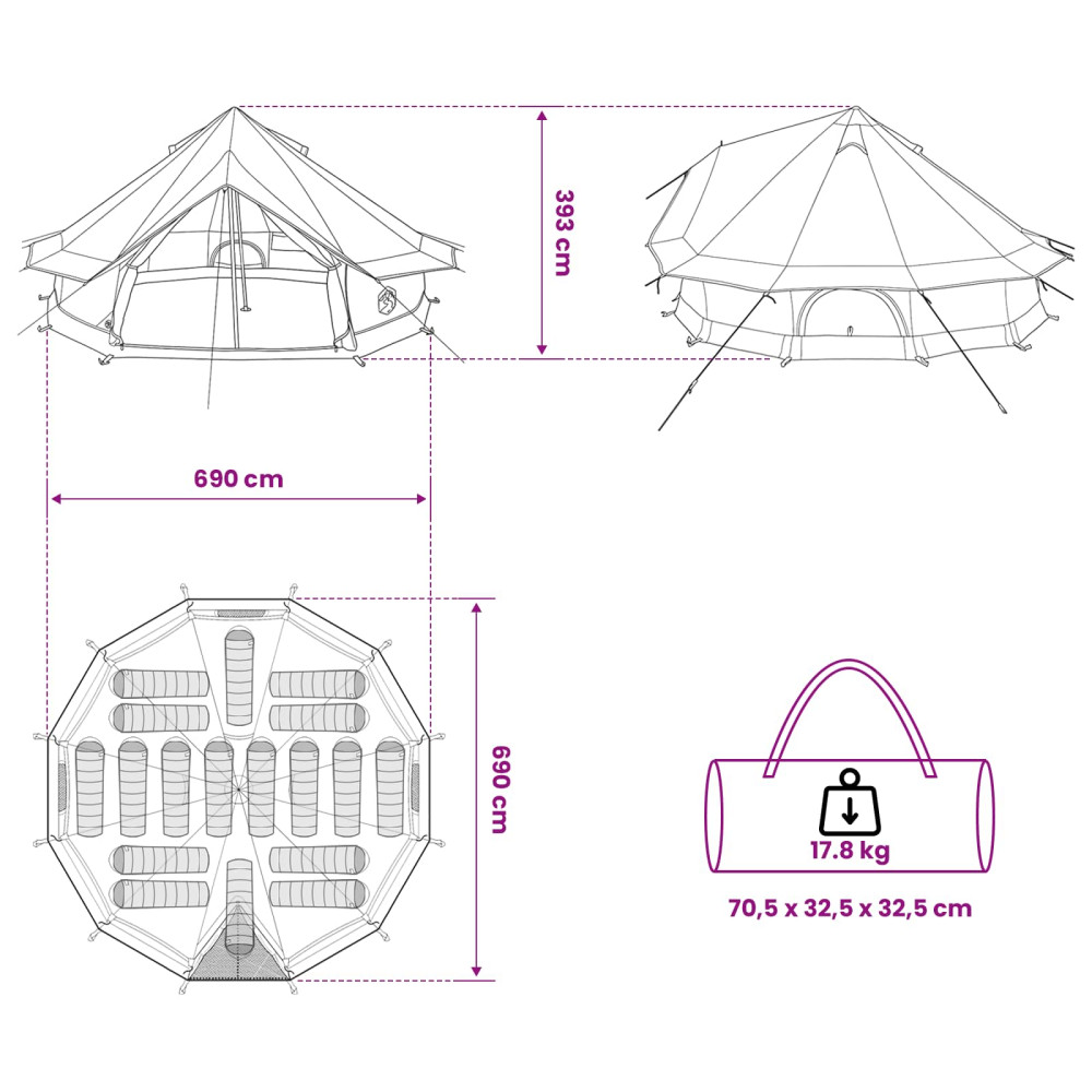 Produktbild för Tipi Tält Grå och orange 700 x 700 x 395 cm Polyester och Stål