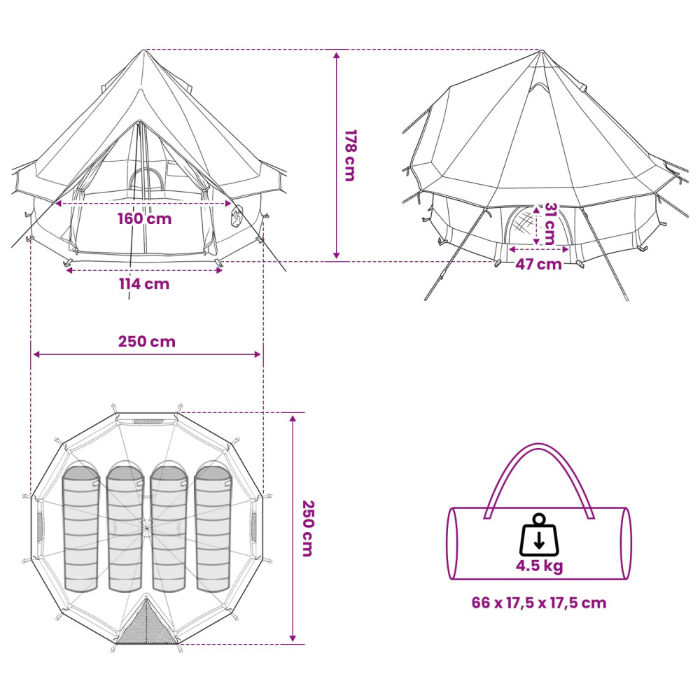 Produktbild för Tipi Tält med tak Armégrön 250 x 250 cm Polyester och Stål