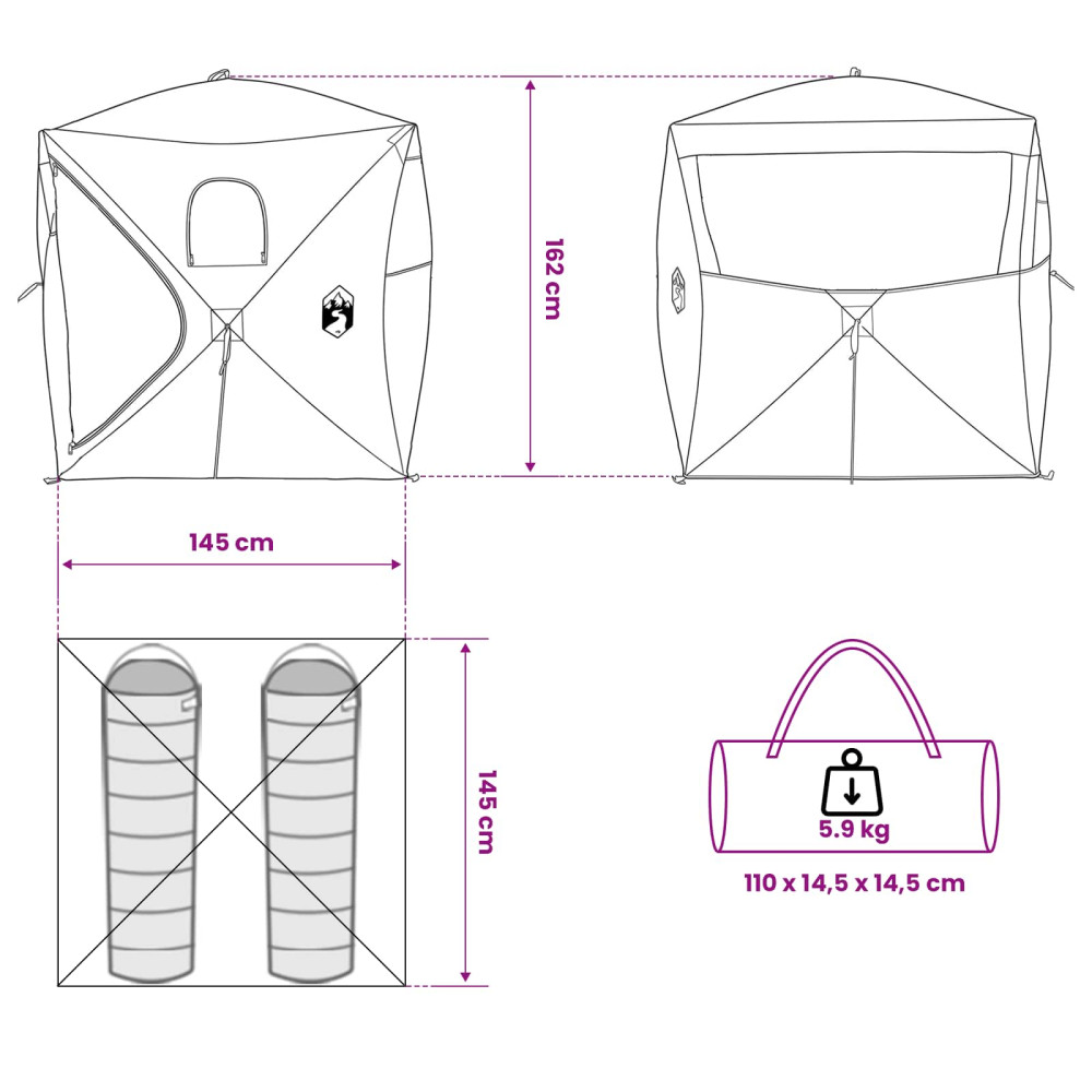Produktbild för Jaktält Vit Blackout 143 x 143 x 165 cm Polyester och Stål