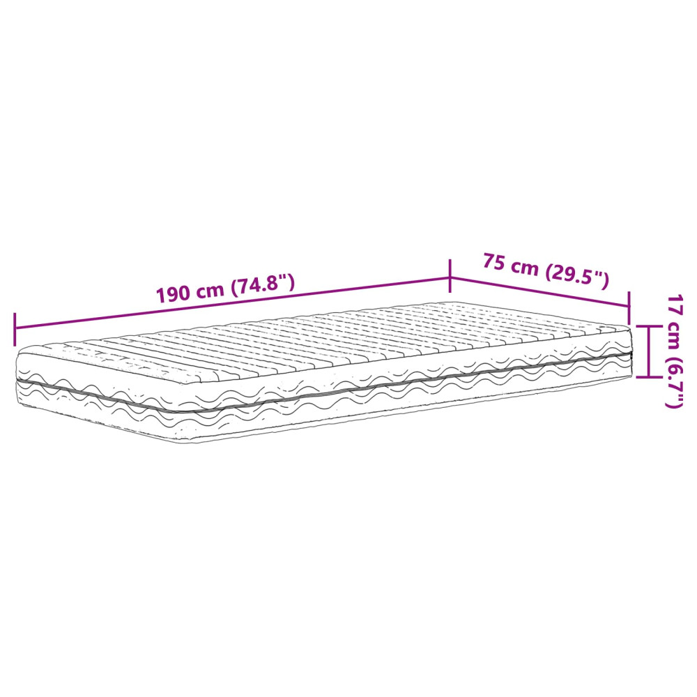 Produktbild för Skummadrass H2 och H3 75 x 190 cm Vit