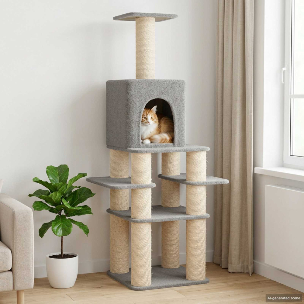 Produktbild för Kattträd med sisal klöspelare Ljusgrå 180 cm