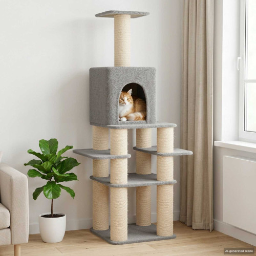 vidaXL Kattträd med sisal klöspelare Ljusgrå 180 cm