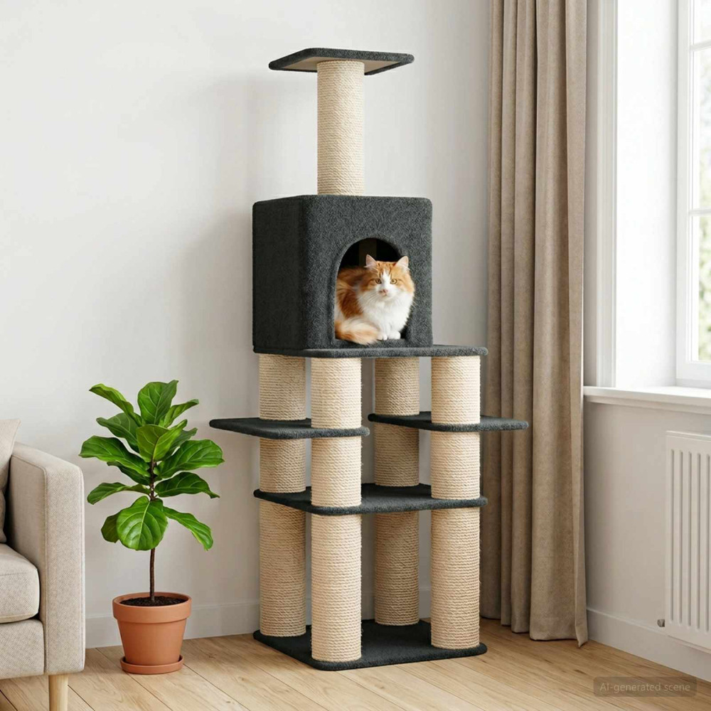 Produktbild för Kattträd med sisal klöspelare Mörkgrå 180 cm