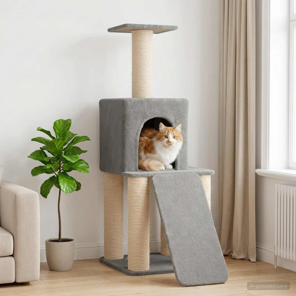 Produktbild för Kattträd med sisal klöspelare Ljusgrå 146 cm