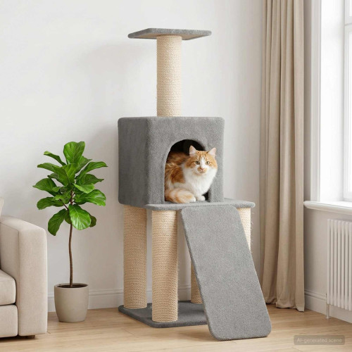 vidaXL Kattträd med sisal klöspelare Ljusgrå 146 cm