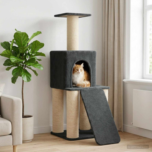 vidaXL Kattträd med sisal klöspelare Mörkgrå 146 cm
