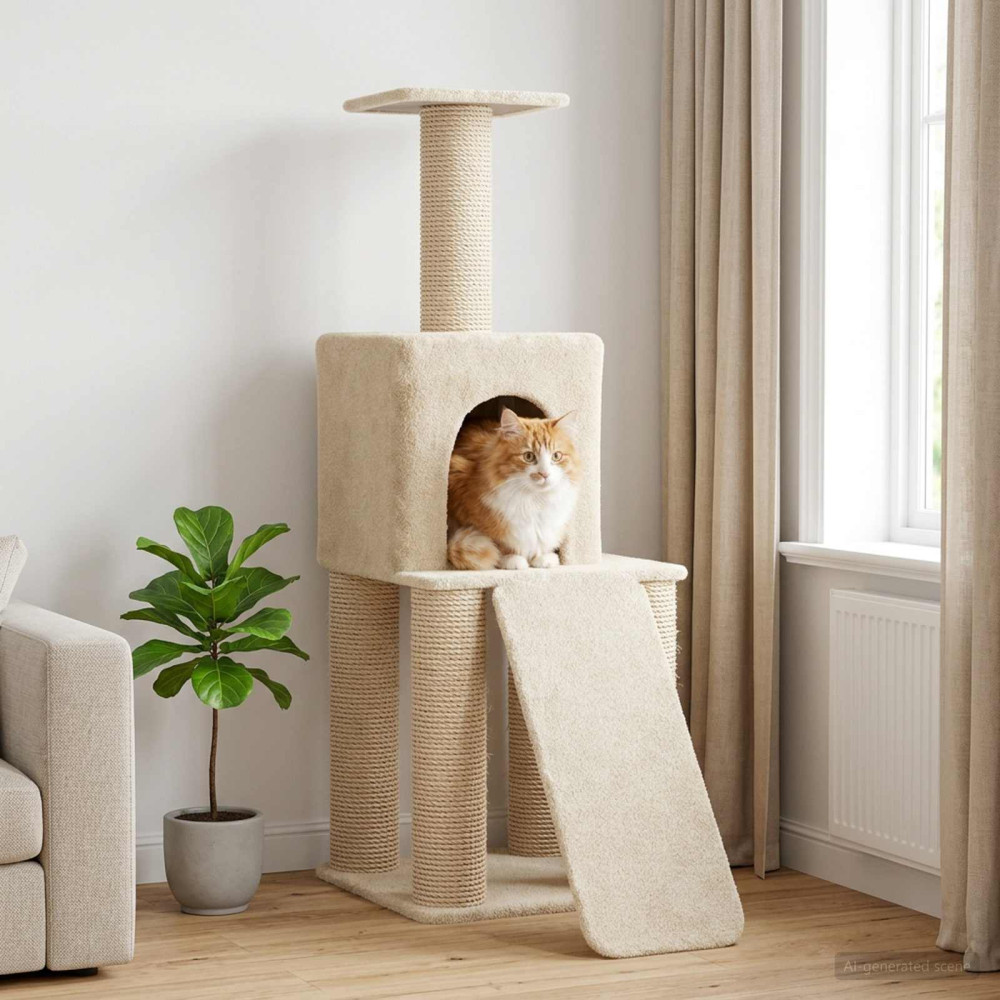 Produktbild för Kattträd med sisal klöspelare Gräddvit 146 cm