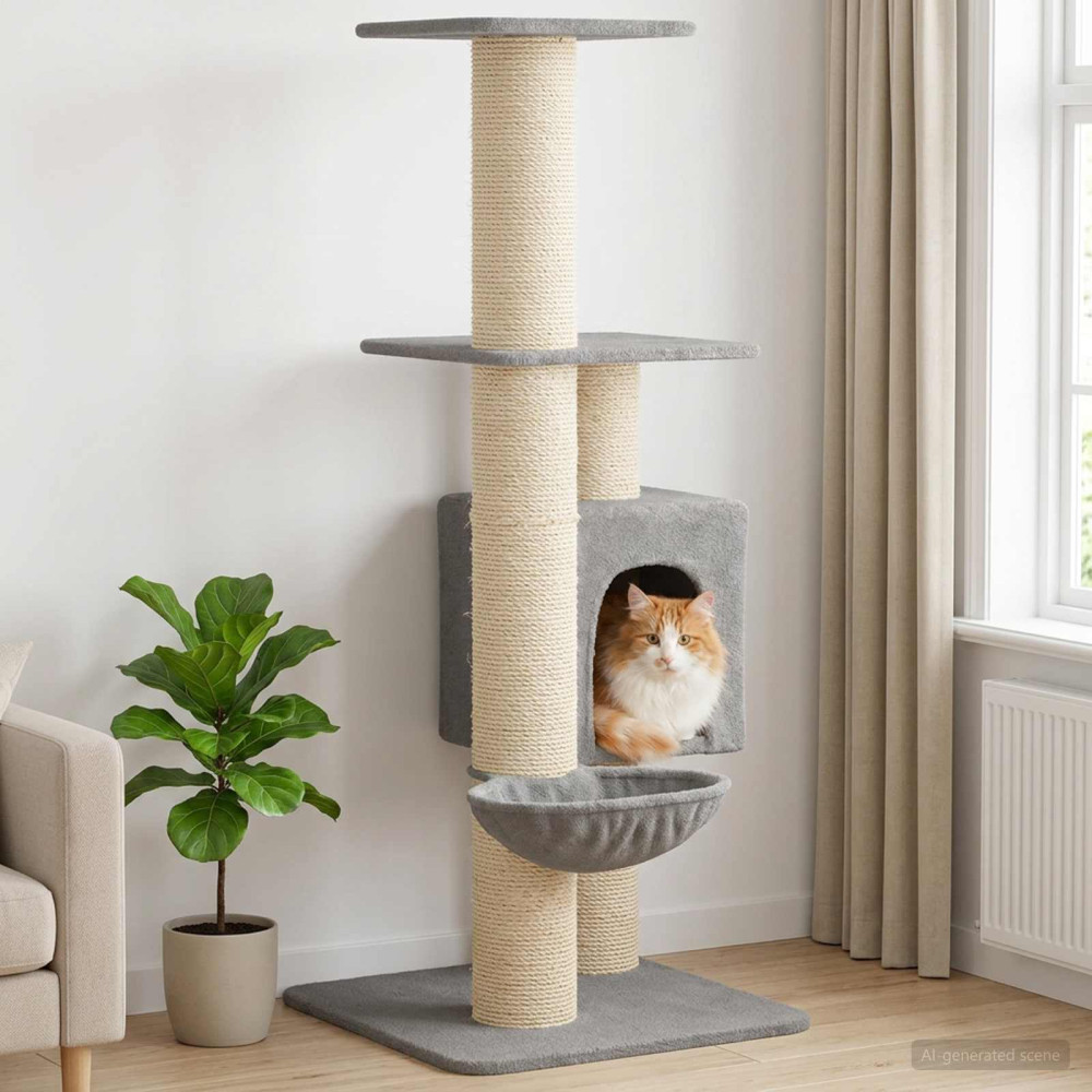 Produktbild för Kattträd med sisal klöspelare Ljusgrå 137 cm