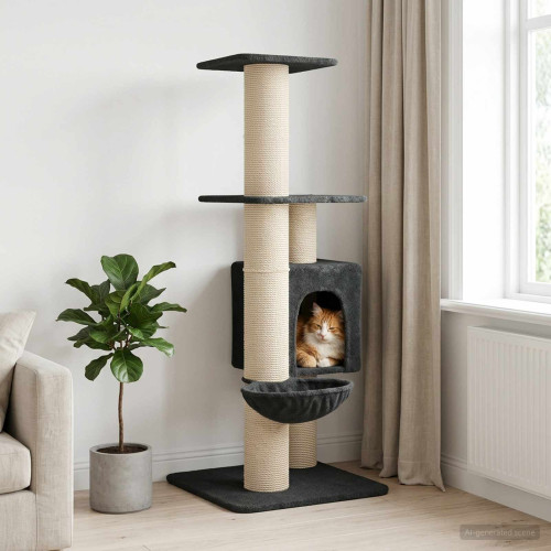 vidaXL Kattträd med sisal klöspelare Mörkgrå 137 cm