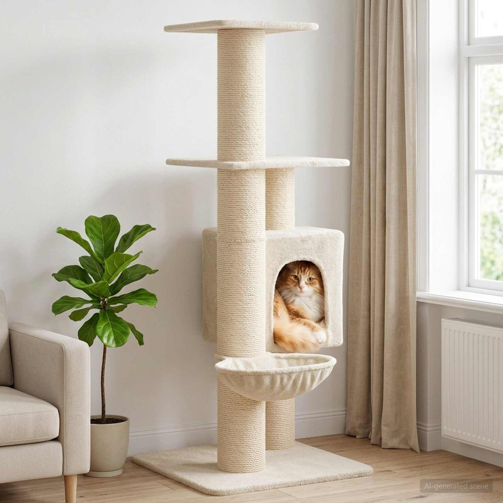 Produktbild för Kattträd med sisal klöspelare Gräddvit 137 cm