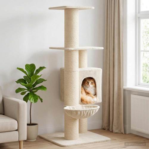 vidaXL Kattträd med sisal klöspelare Gräddvit 137 cm