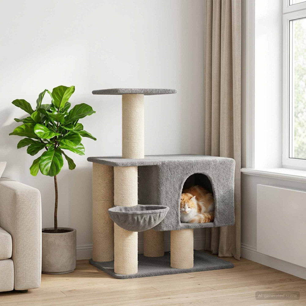 Produktbild för Kattträd med sisal klöspelare Ljusgrå 96 cm