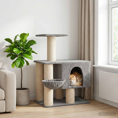 vidaXL Kattträd med sisal klöspelare Ljusgrå 96 cm