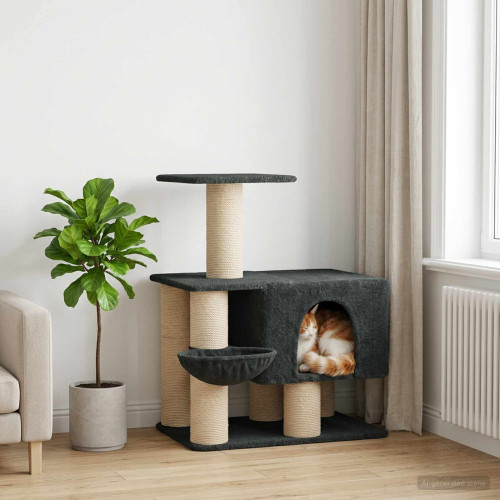 vidaXL Kattträd med sisal klöspelare Mörkgrå 96 cm