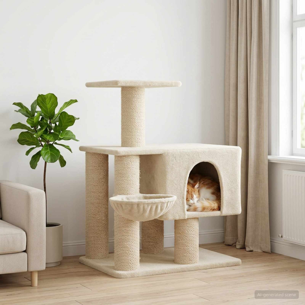 Produktbild för Kattträd med sisal klöspelare Gräddvit 96 cm