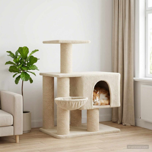 vidaXL Kattträd med sisal klöspelare Gräddvit 96 cm