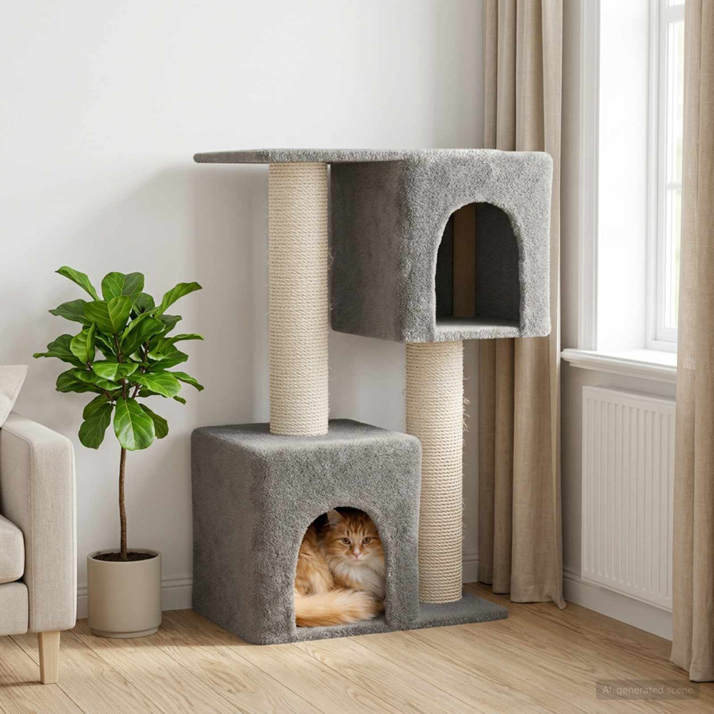 Produktbild för Kattträd med sisal klöspelare Ljusgrå 114 cm