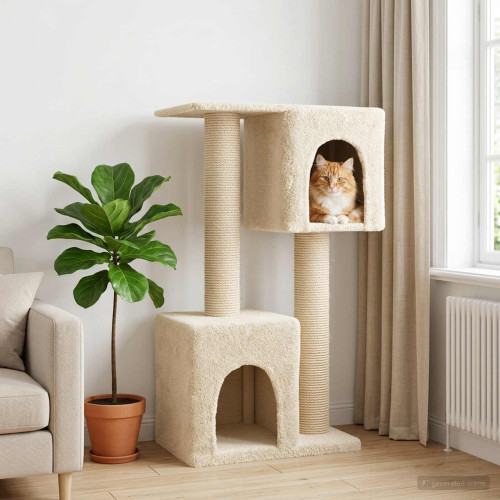 vidaXL Kattträd med sisal klöspelare Gräddvit 114 cm