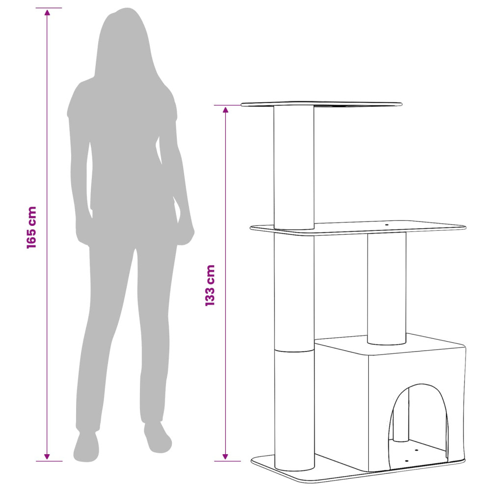 Produktbild för Kattträd med sisal klöspelare Ljusgrå 133 cm