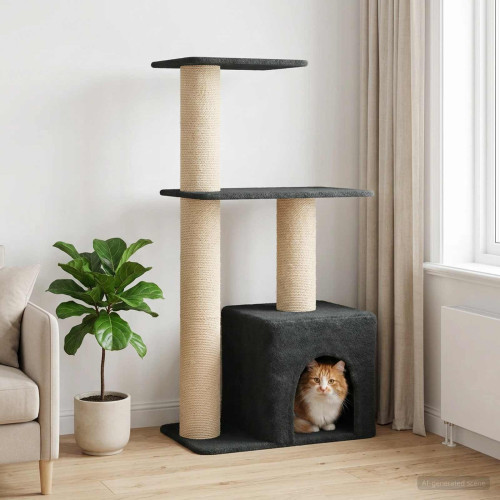 vidaXL Kattträd med sisal klöspelare Mörkgrå 133 cm