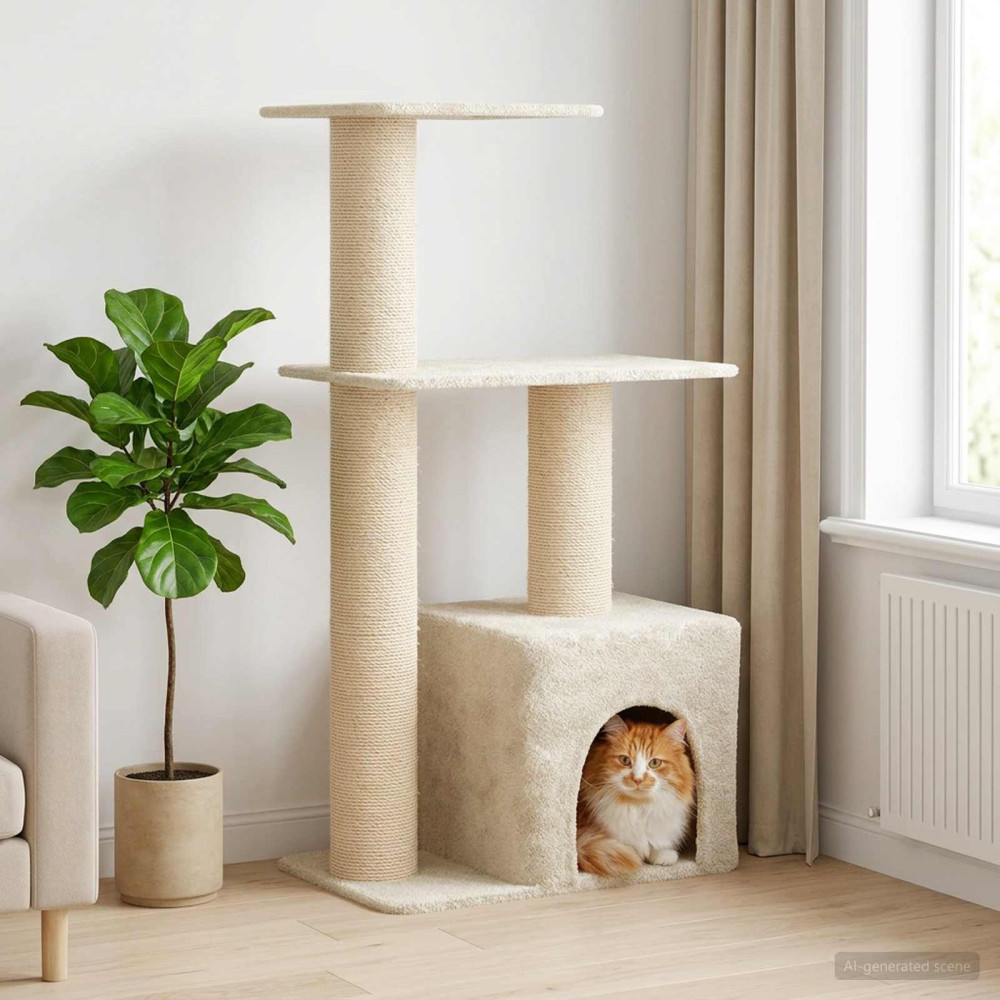 Produktbild för Kattträd med sisal klöspelare Gräddvit 133 cm