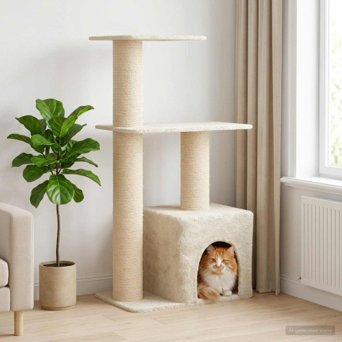 vidaXL Kattträd med sisal klöspelare Gräddvit 133 cm