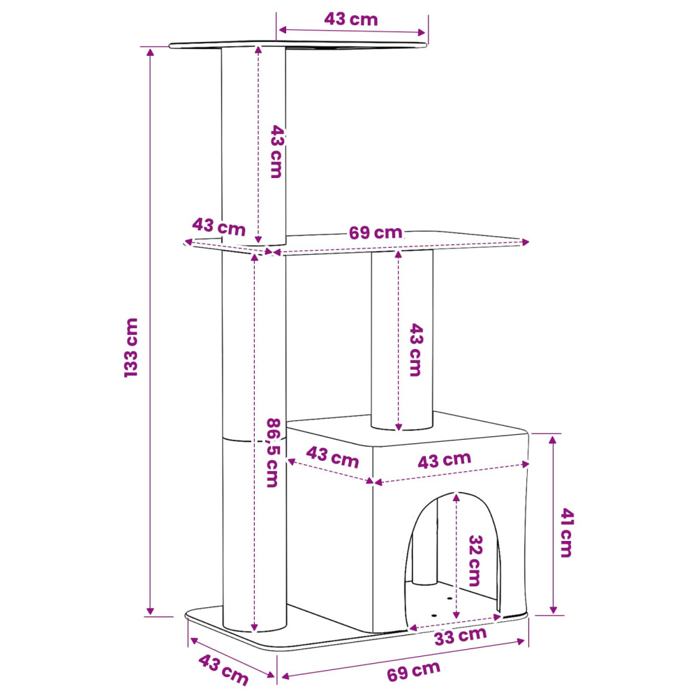 Produktbild för Kattträd med sisal klöspelare Gräddvit 133 cm