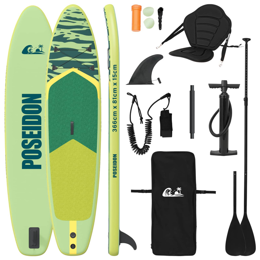 Produktbild för SUP-bräda med sits 2-i-1 POSEIDON 366 x 81 x 15 cm Grön för