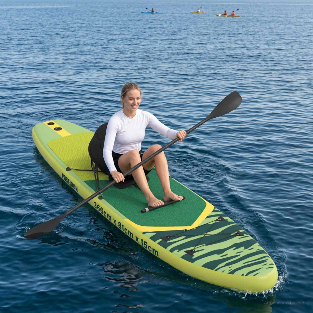 Produktbild för SUP-bräda med sits 2-i-1 POSEIDON 366 x 81 x 15 cm Grön för