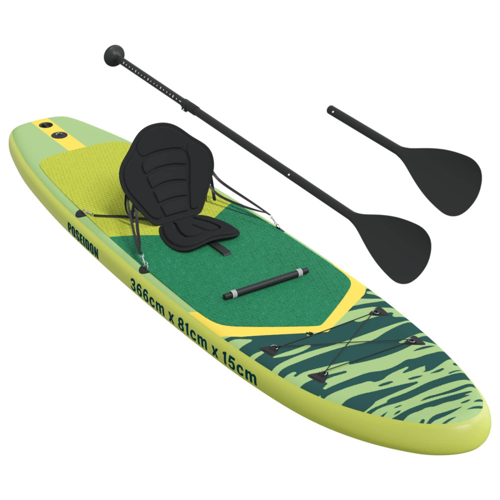 Produktbild för SUP-bräda med sits 2-i-1 POSEIDON 366 x 81 x 15 cm Grön för
