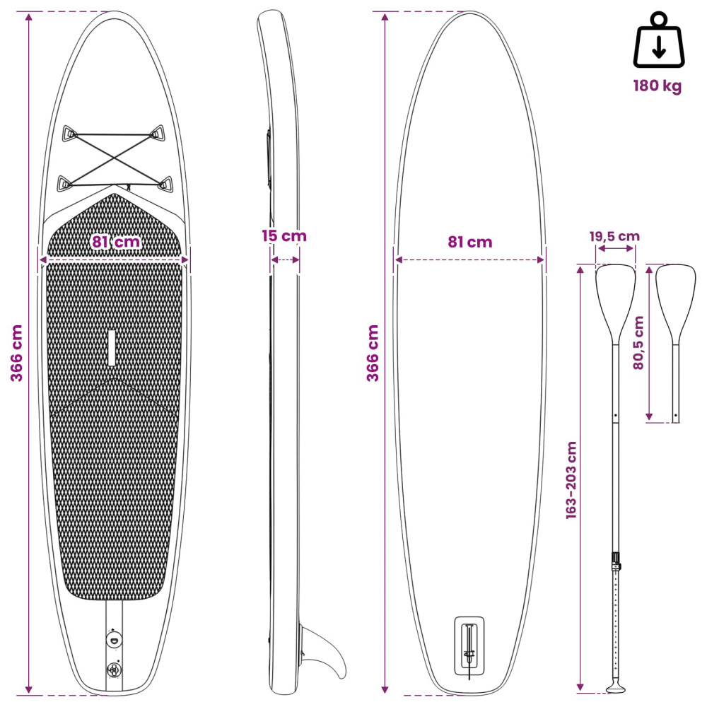 Produktbild för SUP-bräda med sits 2-i-1 POSEIDON 366 x 81 x 15 cm Grön för