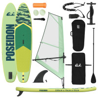 Produktbild för Uppblåsbar SUP-bräda med segel POSEIDON 330 x 76 x 15 cm Grön